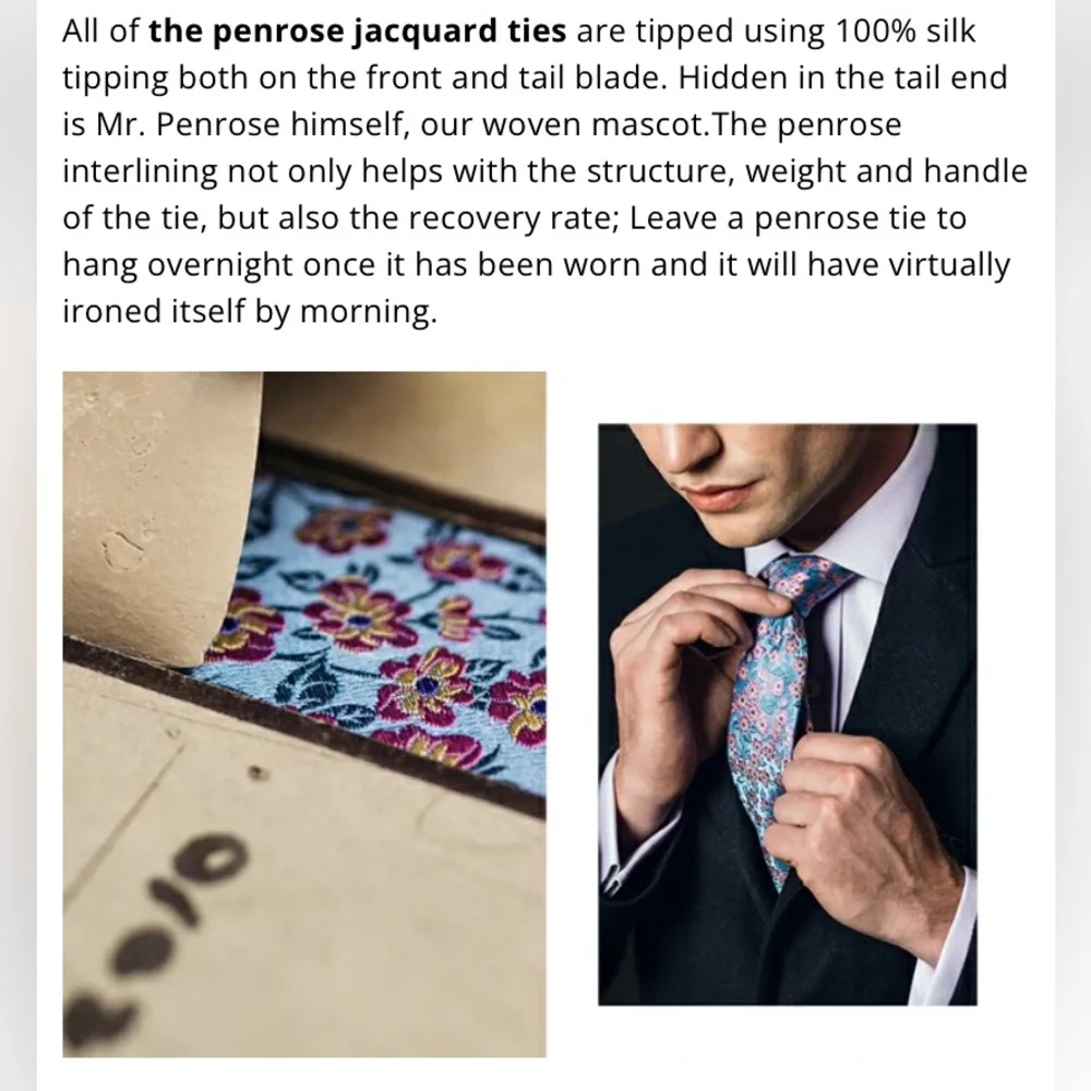 Penrose 100% Mulberry Silk Elegant Gold Jacquard  Leaf Print Tie Made in England